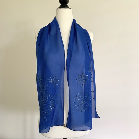 🛍️🛍️ Blue sheer sparkle scarf NOS - Picture 2 of 8